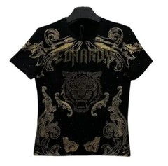 New Men Luxury Diamond Tiger Rhinestones Fashion Black T-Shirt High Quality