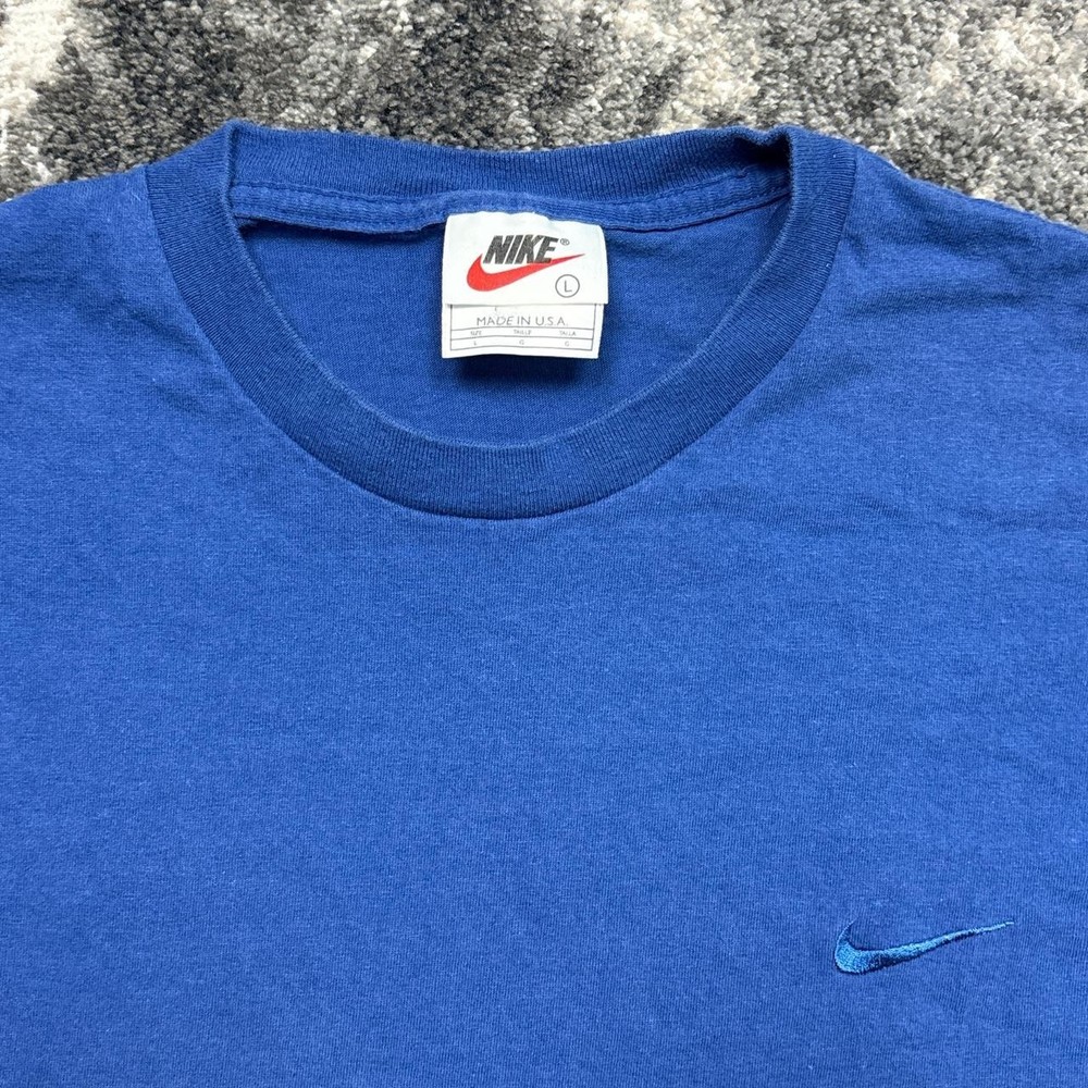 Vintage Nike Shirt Mens Large 90s Blue Tonal Swoosh USA Made Essential Check