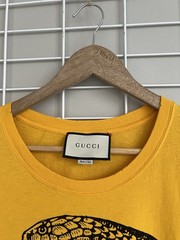 Gucci Ouroboros Snake Logo Printed T-Shirt Men Size M Yellow Cotton Short Sleeve