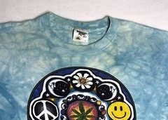 Vintage! Tie – Dyed Hippie Pot Leaf Smiley Face Peace Sign 1995 T – Shirt Large