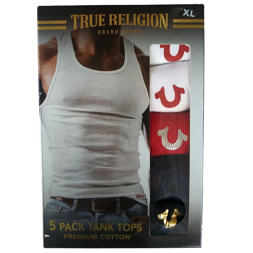 NEW True Religion Tank Top Premium Cotton 5 Pack Tag Free Assorted Colors Sz XL