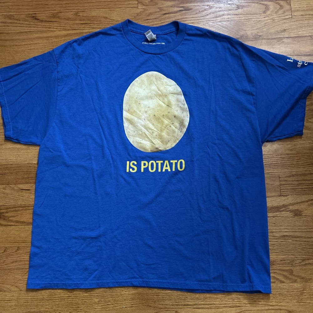IS POTATO 2022 T-SHIRT – STEPHEN COLBERT LATE SHOW – BLUE – SIZE 2XL – OFFICIAL