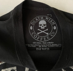 Death Wish Coffee Graphic T-Shirt – Patch – Pin Skull Cross Bones Logo Size S