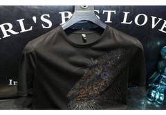 New Men Fashion Leopard Trend Hot Diamonds Rhinestones Summer Luxury T-Shirt