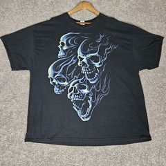 Vtg Skull T-Shirt Adult 3XL Black Tee Y2K Biker Skater Punk Horror Grunge Metal