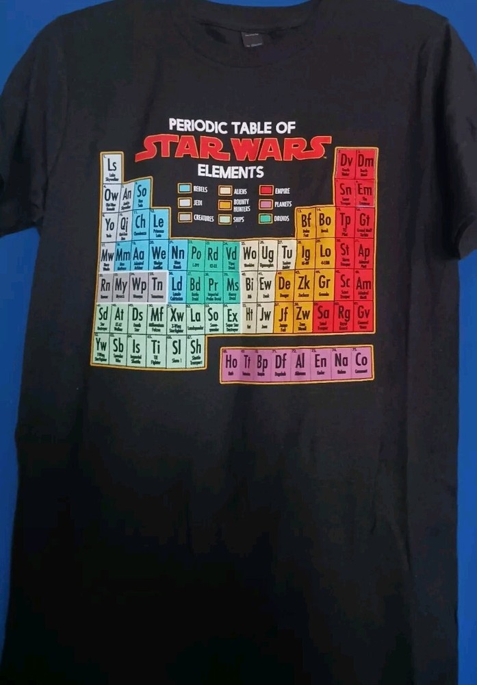 Star Wars Periodic Table of Elements Black Graphic T-Shirt Men’s Sz. S Unisex