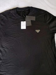 Prada Milano Black Cotton T-Shirt with Triangle Logo Patch Adult XL Essential