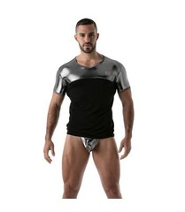 TOF PARIS T-Shirt Metal Lurex Edging Half-Cotton Half-Metallic Silver 18