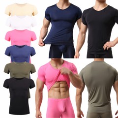 Men’s T-Shirt Gym Tops Slim Fitness Basic T-shirt Bodybuilding Tight V-Neck Tee
