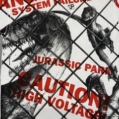 Vintage Jurassic Park Shirt XL Velociraptor AOP Cage Danger 1993 Movie Promo 90s