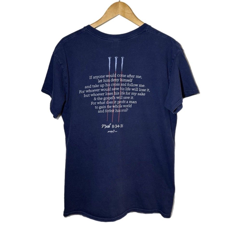 Vintage Christian Jesus Shirt L Navy His Betrayal His Blood Priceless Religion