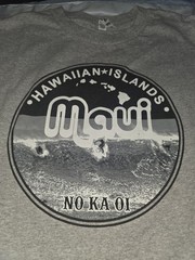 unisex long sleeve tee features a screen-printed “Maui No Ka Oi”