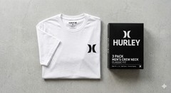 Hurley Men’s 3-Pack White Solid Logo below Classic Fit Crew Neck T-Shirt,