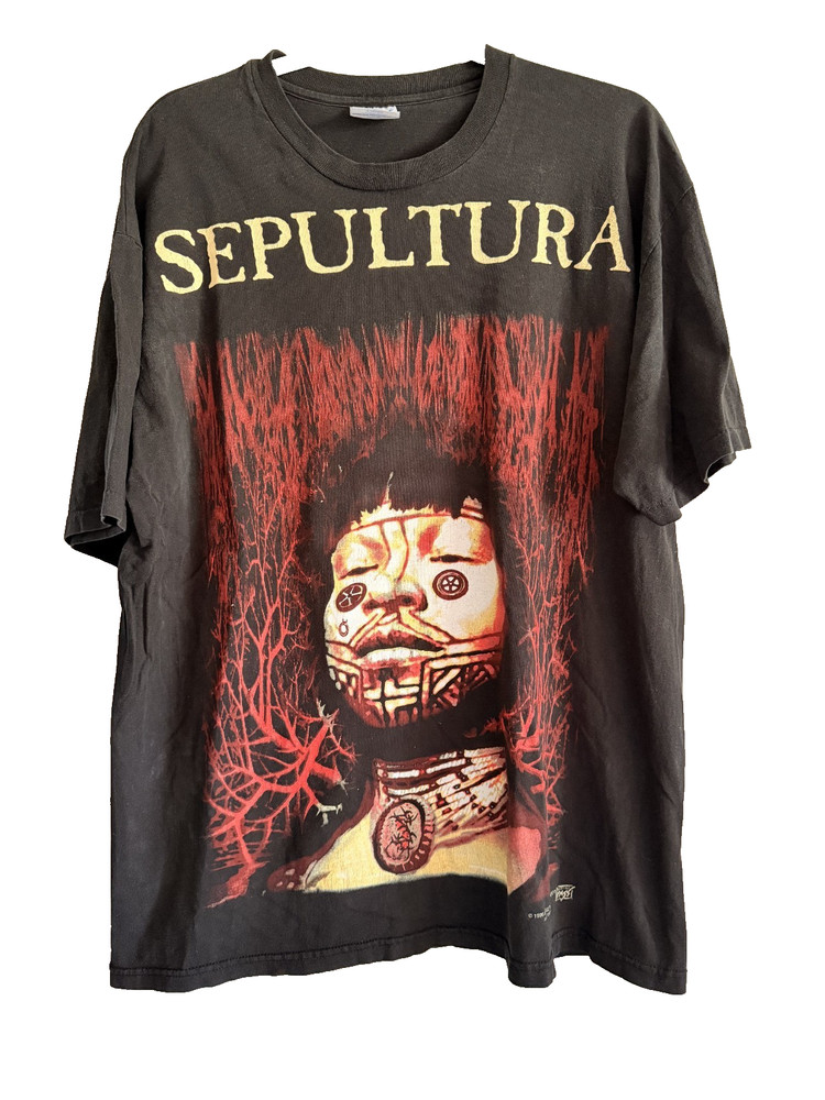 Vintage 1996 Sepultura Roots Back Stag Pass T-shirt