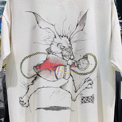 90’s ‘Im Late’ Rabbit Washed T-Shirt White L