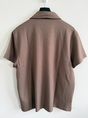 REISS Mens Taupe Brown Warwick Cuban Collar SS Shirt Designer Textured