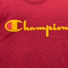 Champion Mens T-Shirt Red Long Sleeve Crew Neck Logo Pullover Cotton Size L