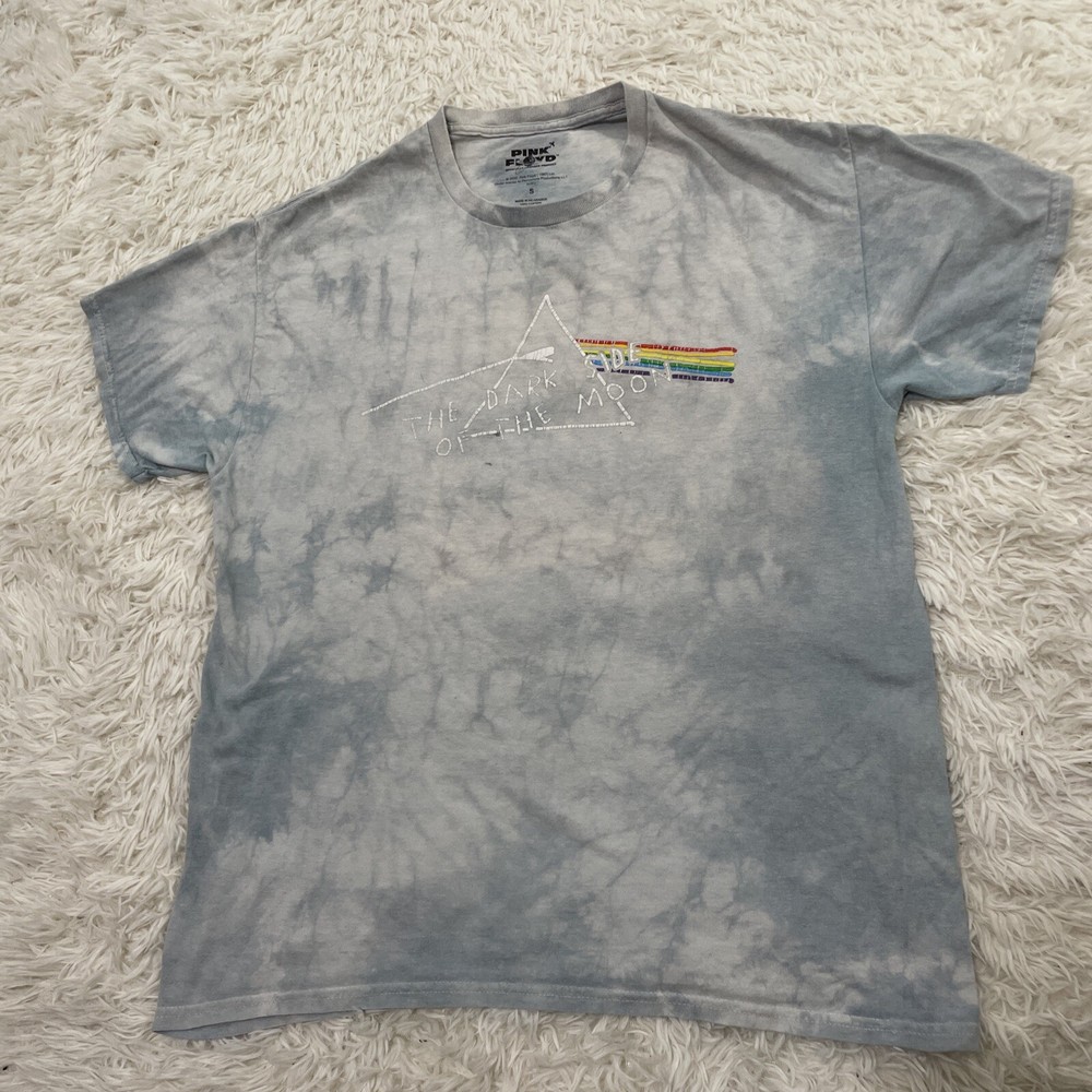 PINK FLOYD Shirt Men S Blue Dark Side of the Moon Rock Music Spellout Graphic
