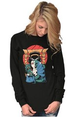 Traditional Geisha Split Face Skull Dragon Long Sleeve Tshirt for Men or Women