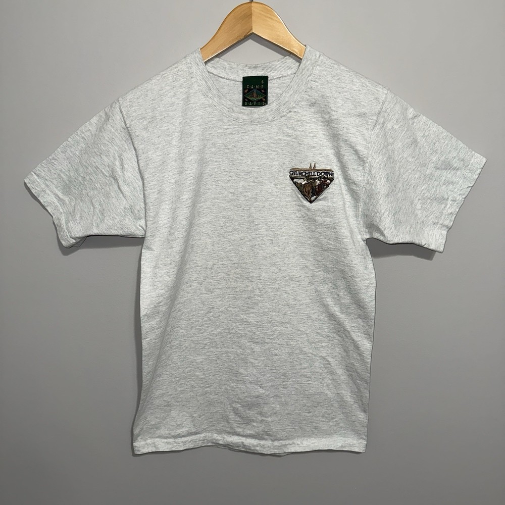 Vintage Churchill Downs Horse Racing T-Shirt Mens S Embroidered Camp David