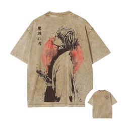 Demon Slayer Zenitsu Agatsuma Acid Wash Graphic T Shirt Anime Back Print M-3XL