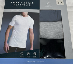 PERRY ELLIS Men’s Crew Neck Tees SZ Small 3-Pk Cotton Blend Stretch Grey Black
