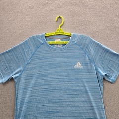 Adidas Men Shirt XL Blue Striped Logo Ultimate Tee Short Sleeve
