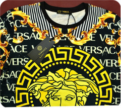Versace Men’s Floral Print Medusa Gold Long Sleeve Shirt Size L