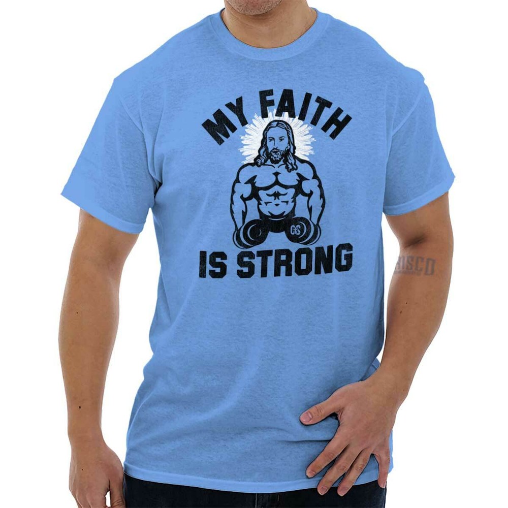 Faith Strong Reps For Jesus Cool Gym Workout Womens or Mens Crewneck T Shirt Tee