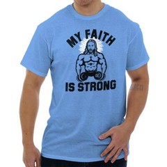 Faith Strong Reps For Jesus Cool Gym Workout Womens or Mens Crewneck T Shirt Tee