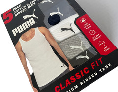 PUMA MEN’S RIBBED TANK PREMIUM Classic Fit COTTON BLEND ASSORTED 5 Pack XL NWT