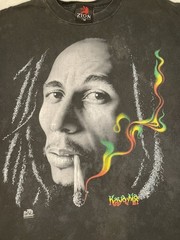 Vintage Bob Marley T-shirt Big Face Smoking Band Tee Black Color Size L
