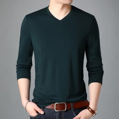 Men Men’s Long-Sleeved V-Neck Shirt T-Shirt Pure Color Casual Pullover Tops