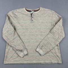 Carbon2Cobalt Shirt Men 2XL Beige Striped Henley Long Sleeve Knit Pullover XXL