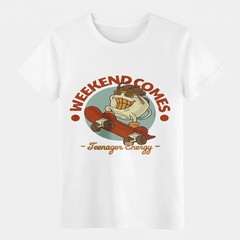 Vintage Weekend Skater Graphic T-Shirt, Funny Coffee Character Casual Tee