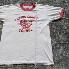 Vtg 80s Corpus Christi Cougar Ringer T Shirt Paper Thin White Red Mens Medium