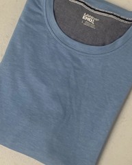 Lands End Mens Classic Fit 4-Way Stretch Tee Shirt BLUE Crewneck LARGE Short Sle