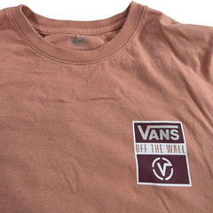Vans Off The Wall T-Shirt Mens Peach Graphic M Crew Neck Long Sleeve Streetwear