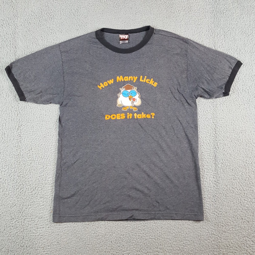 Vintage Y2K How Many Licks Tootsie Pop Candy Ringer Size S Owl Retro T Shirt
