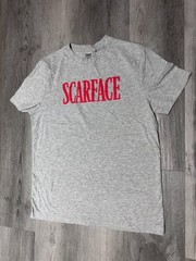 Men’s Scarface Casual Graphic T-Shirt Grey/Red Text Logo Tee – L (Youth)
