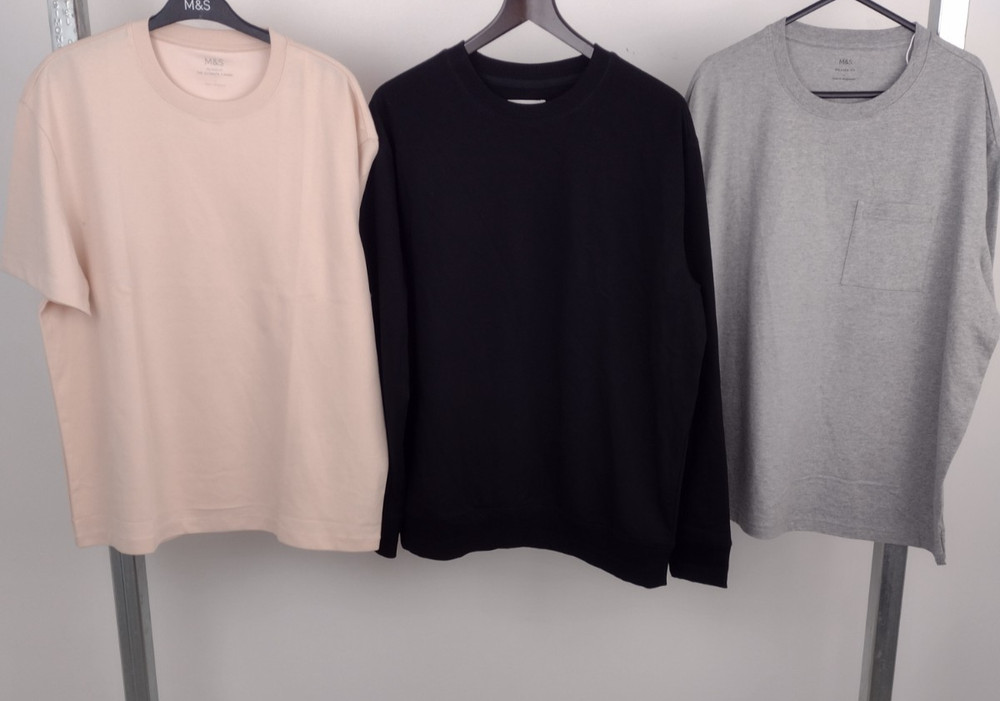 M&S Men’s 3Pcs Bundle Size L Pink & Grey Marl T-Shirt Black Sweatshirt New