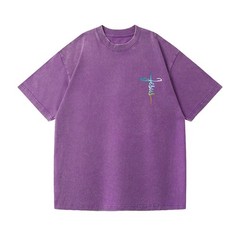 Unisex Jesus Cross Rainbow Graphic Washed T-Shirt Christian Faith Oversized Tee
