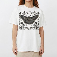 Luna Moth Galaxy Roses T-Shirt Gothic Witchy Celestial Boho Night Sky Gift Tee