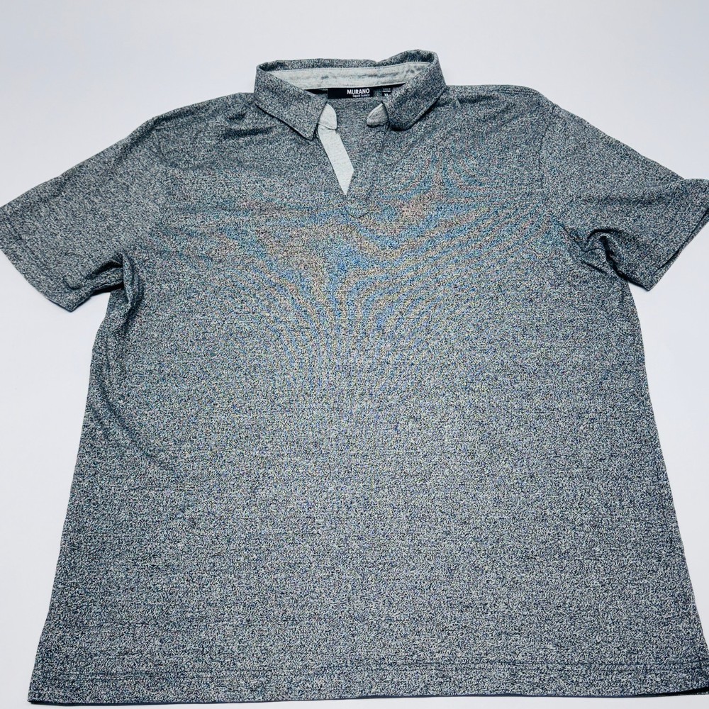 Murano Liquid Luxury Mens Slim Fit Gray V-neck Johnny Collar Shirt XL Business