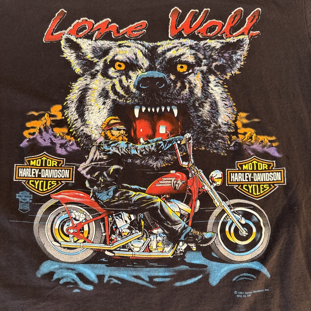 Vintage SSI 1991 Harley Davidson Lone Wolf Biker Motorcycle HD T-Shirt 0934