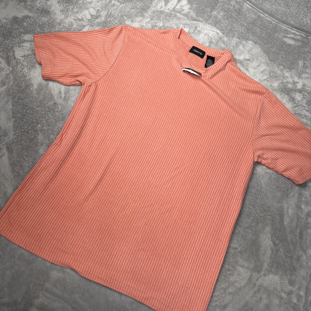 Claiborne Mens Ribbed T-Shirt Salmon Crewneck Short Sleeve Size Medium