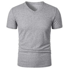 Summer Men Muscle V-Neck T-Shirt Ribbed Stretch Workout Gym Streetwear Tee Gift