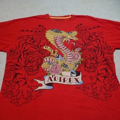 Vintage Avirex Snake and Tiger Embellished T-Shirt Red Graphic Tee Y2K – 3XL