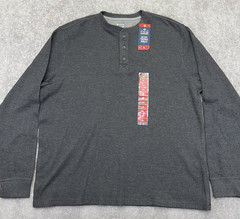 MEMBERS MARK Men XL Thermal Henley Shirt Long Sleeve Soft Wash Black Heather NWT