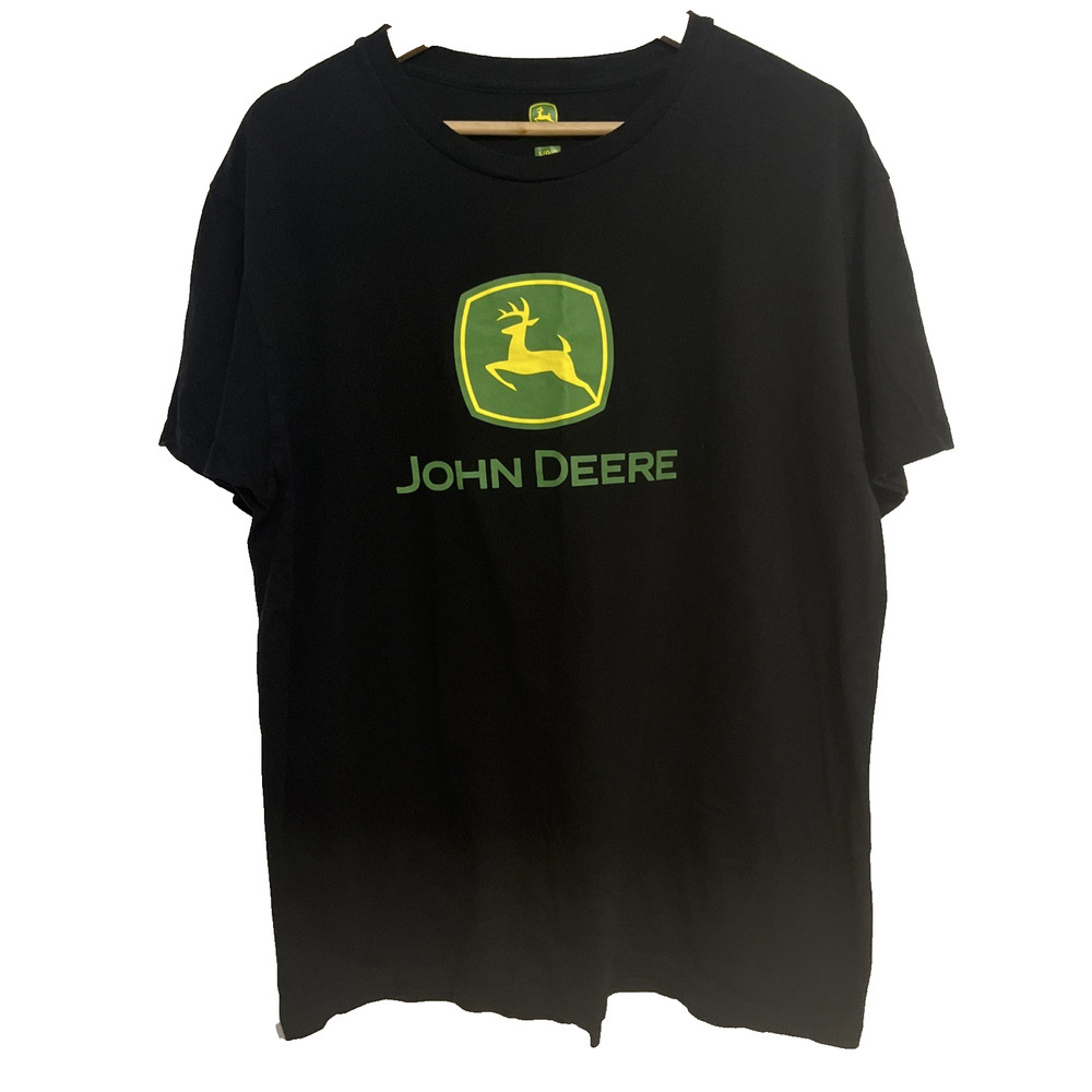 John Deere Logo T Shirt Men’s Large Black Graphic Tee Farm Tractor Cotton USA
